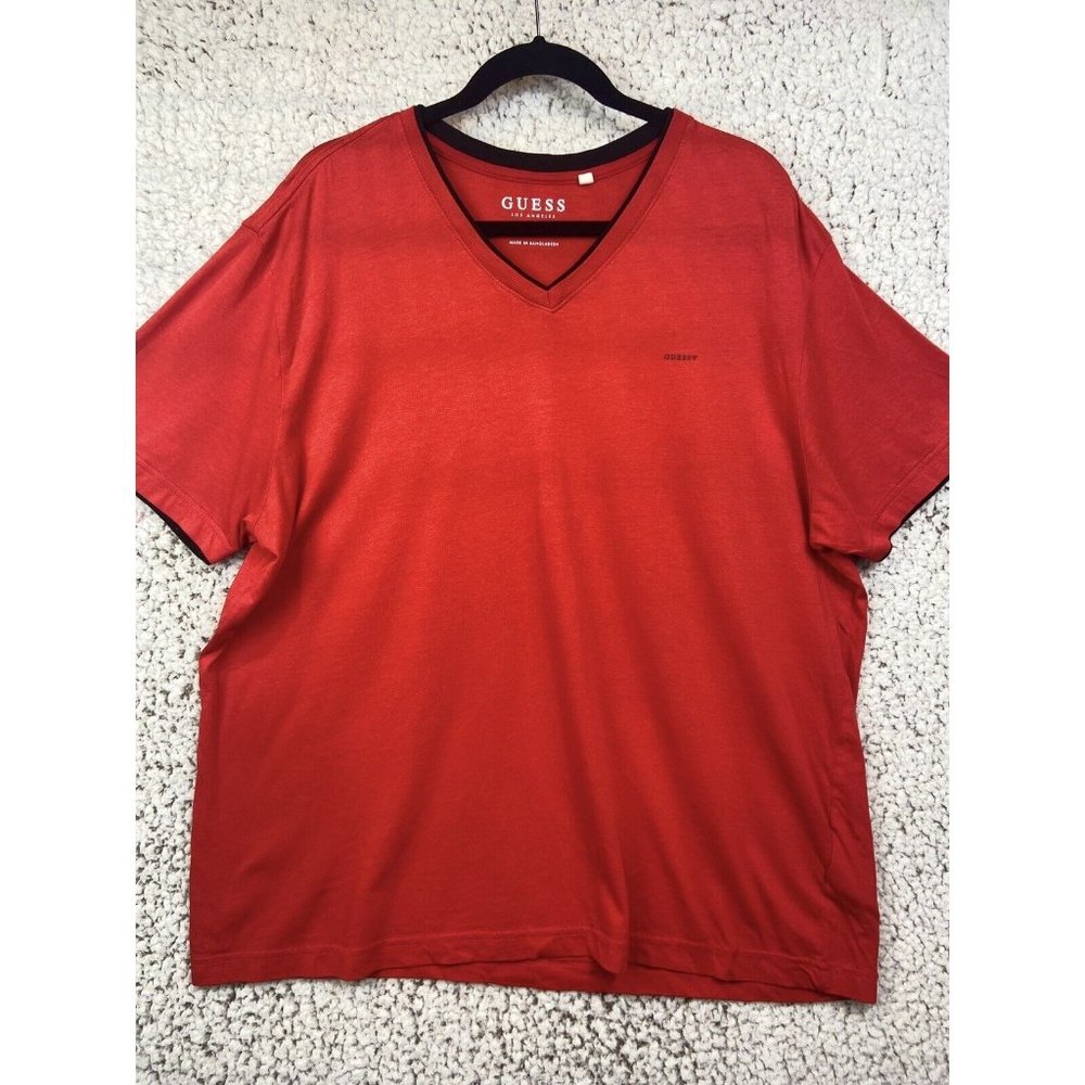 Guess Red with Black accent V-Neck short sleeve shirt women's size 2XL